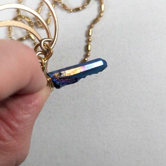 Triple Moon Goddess pendant, wiccan pagan witch Rainbow crystal wand jewelry - Picture 9 of 9